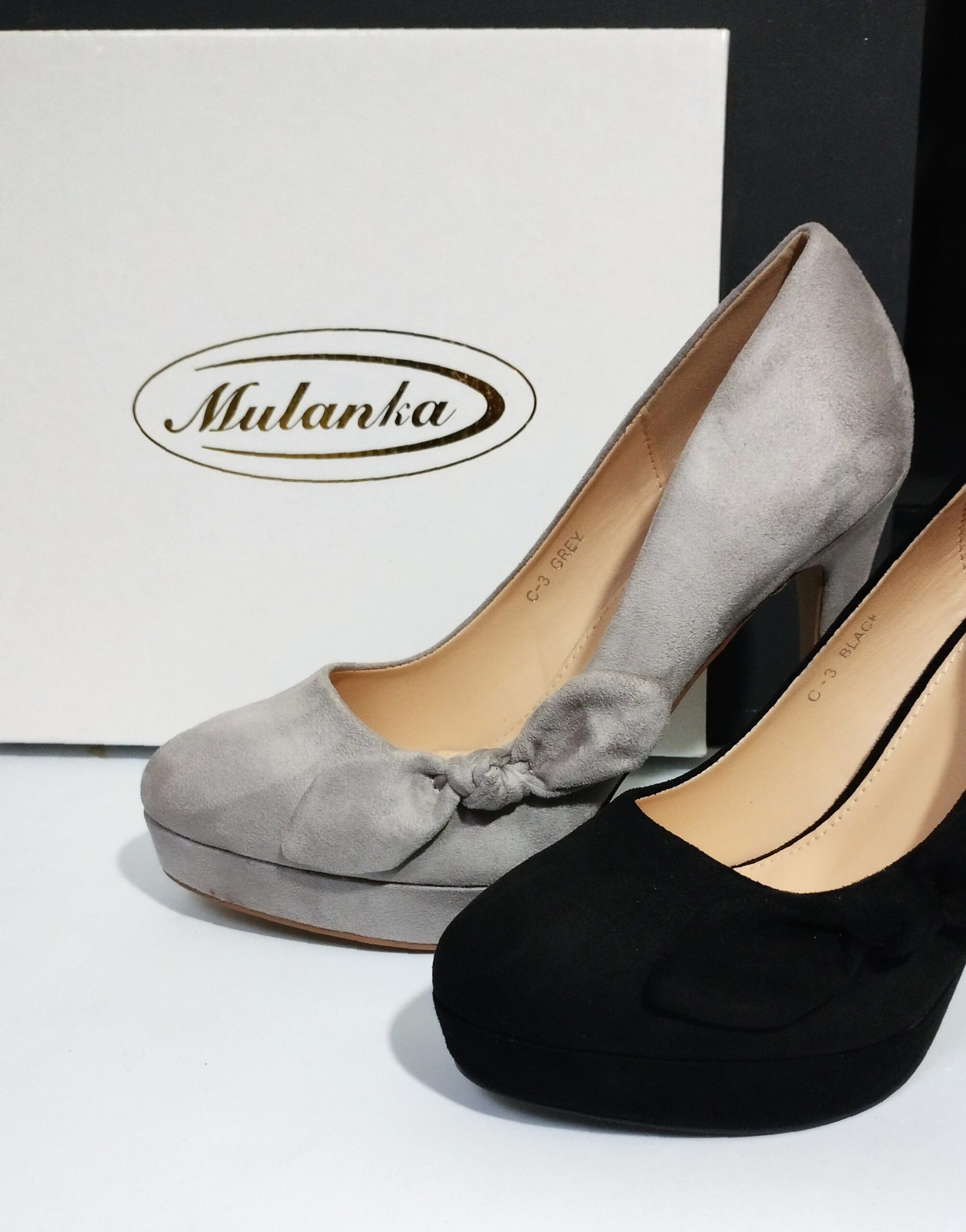 Escarpins chics gris taupe en daim avec noeud – Image 2