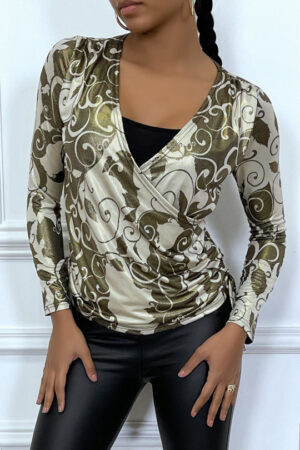 Top Cache Coeur doré et vert