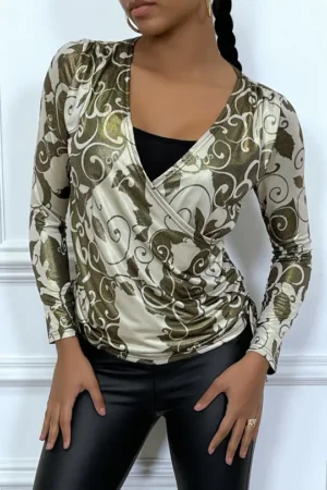 Top Cache Coeur doré et vert