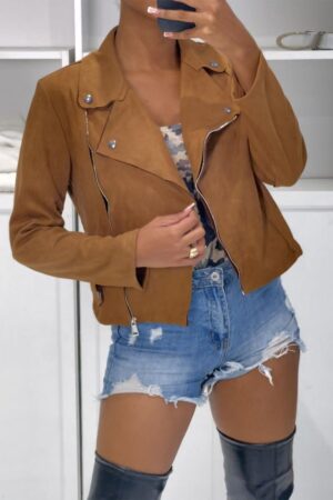 Veste Printemps Blazer Camel en suédine