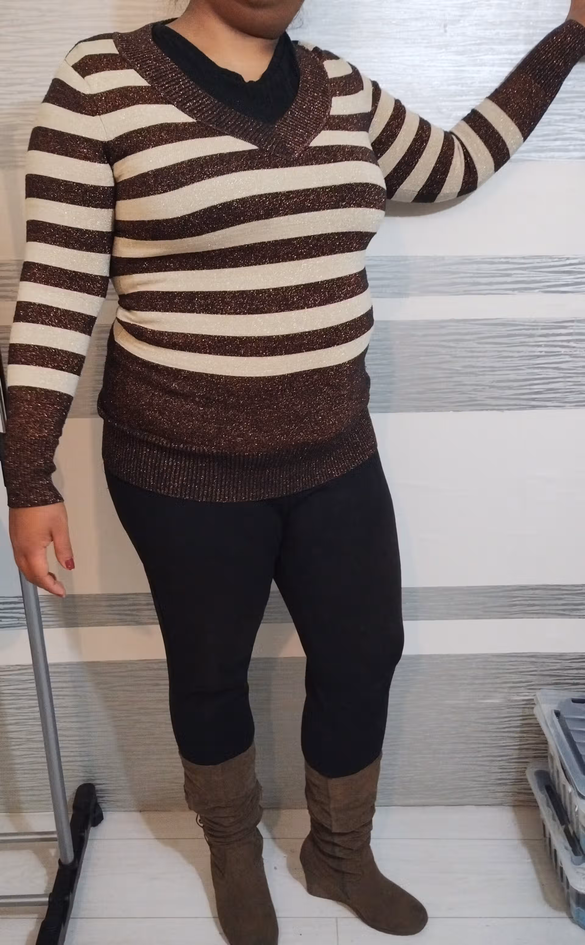 Pull long paillettes brun