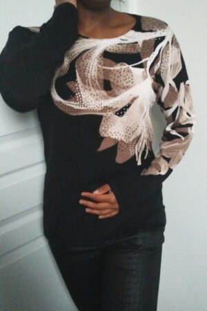 Pull noir imprimé artistique