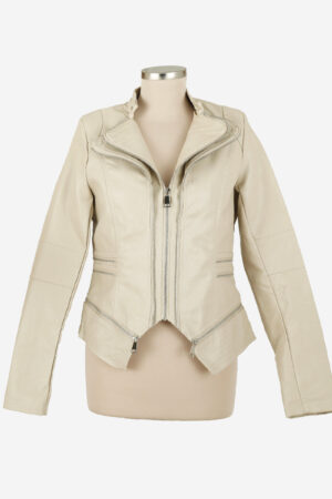 Veste blouson similicuir Beige cintrée