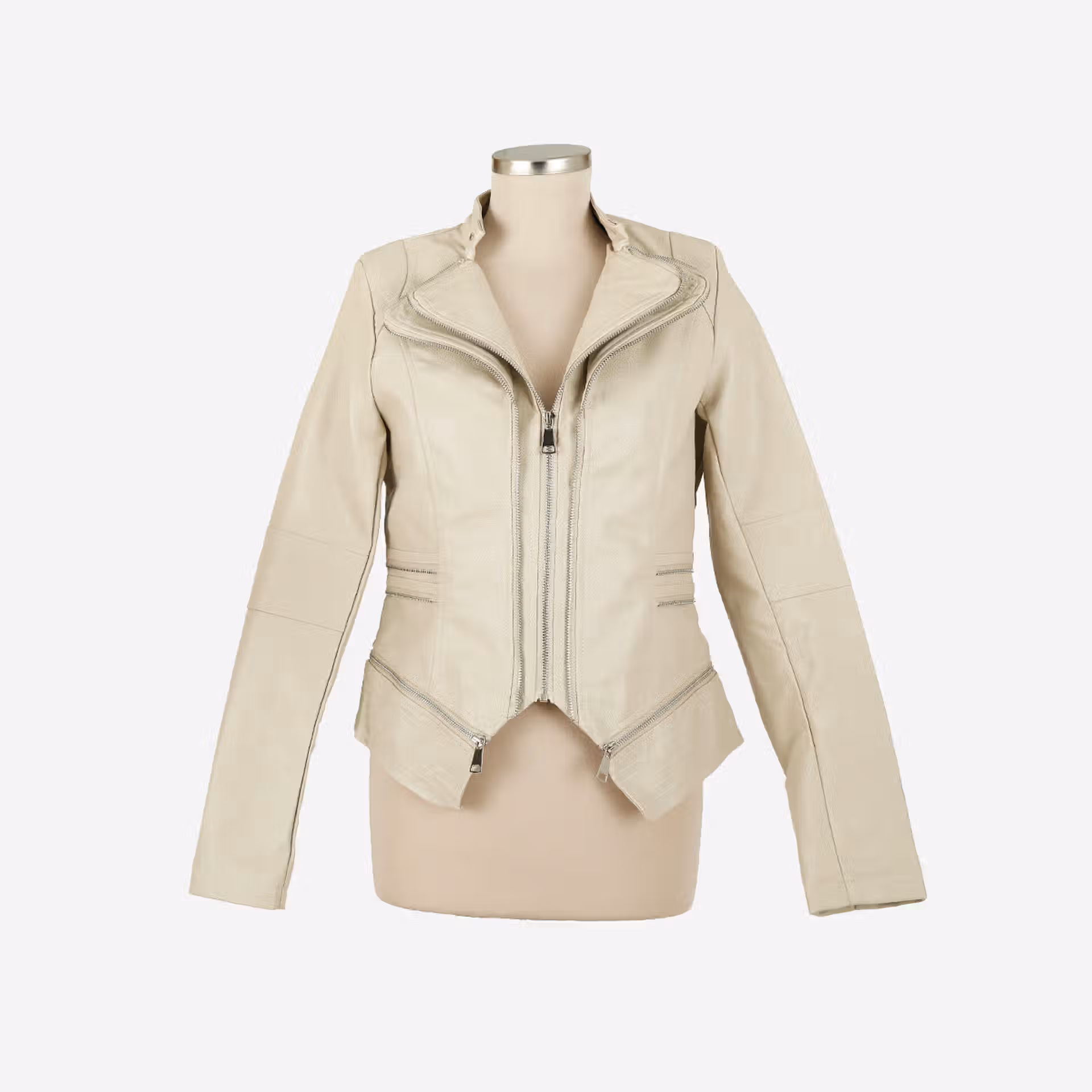 Veste blouson similicuir Beige cintrée