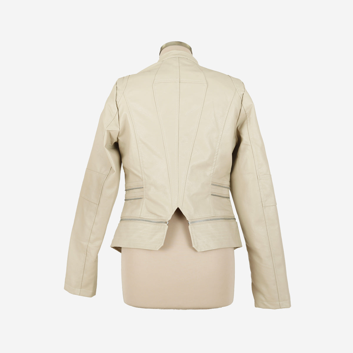 Veste blouson similicuir Beige cintrée – Image 2