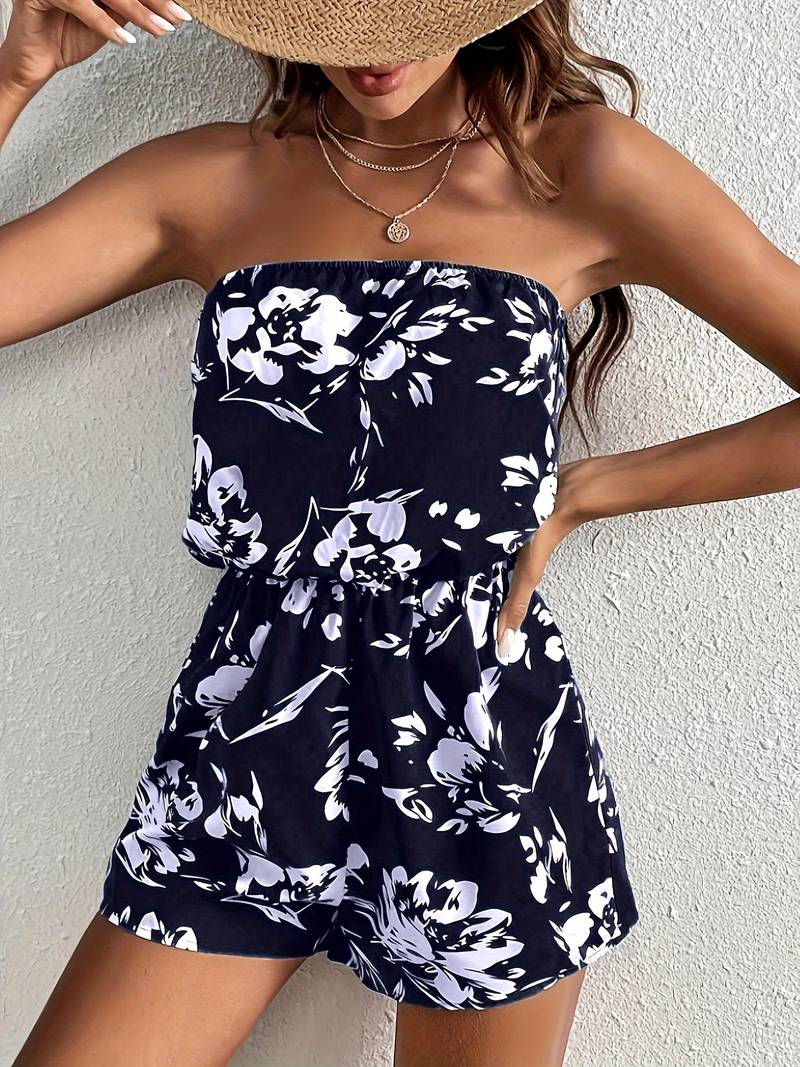 Combi short sans manche fleuri bleu – Image 3