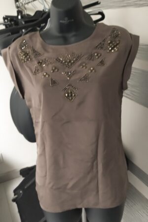 T-Shirt Cache Cache Satin & Bijoux Couleur Bronze