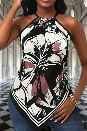 Top tendance ras du cou imprimé foulard