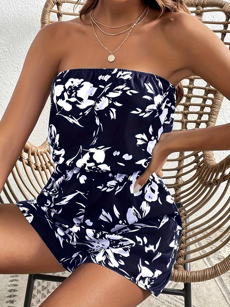 Combi short sans manche fleuri bleu – Image 5