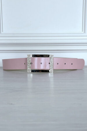 Ceinture simili rose avec boucle rectangle à strass