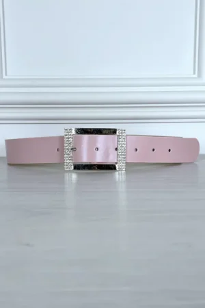 Ceinture simili rose avec boucle rectangle à strass