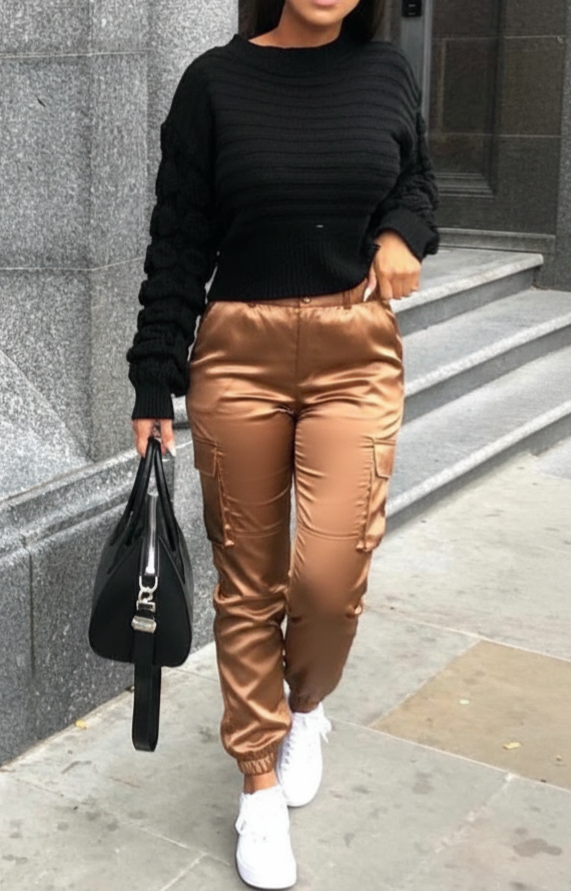 Pantalon Cargo satiné brun