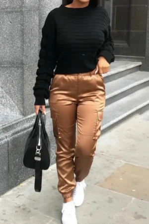 Pantalon Cargo satiné brun