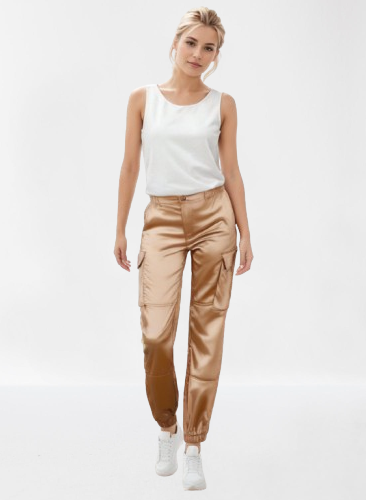 Pantalon cargo satiné cuivré