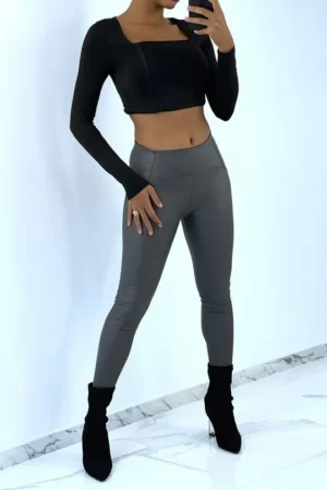 Legging gris anthracite similicuir