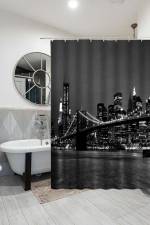 Rideau Douche Urbain Manhattan NYC Décor Bridge Noir, imprimé Noir et blanc.