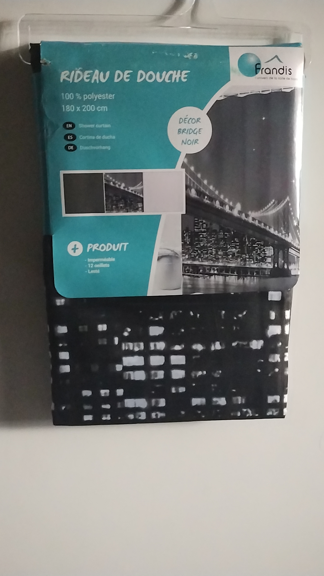 Rideau Douche Urbain Manhattan NYC Décor Bridge Noir, imprimé Noir et blanc.