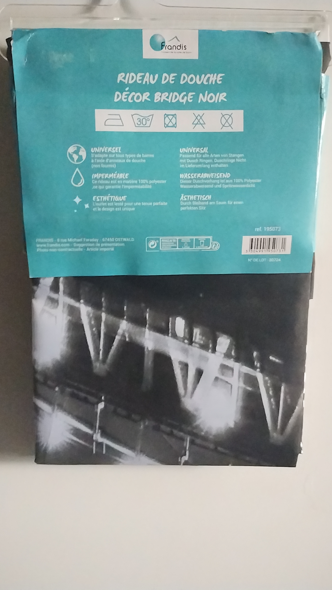 Rideau Douche Urbain Manhattan NYC Décor Bridge Noir, imprimé Noir et blanc.