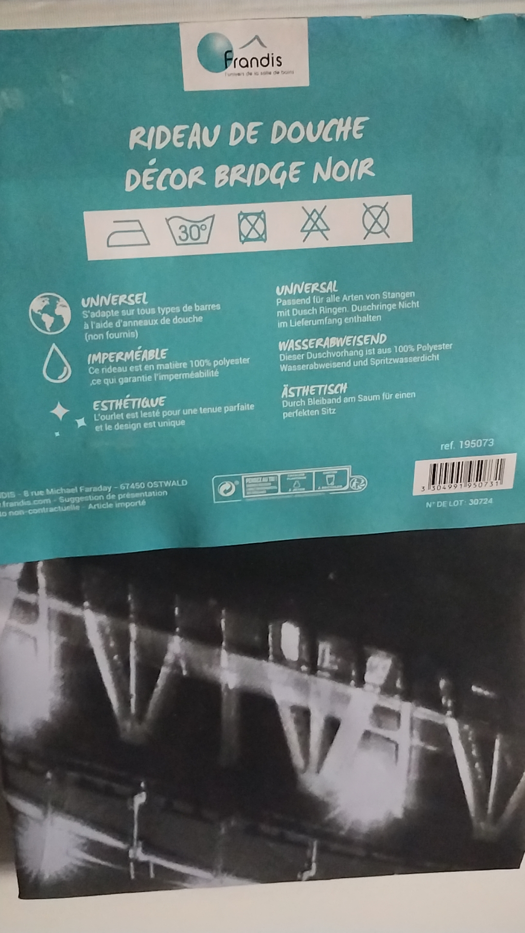 Rideau Douche Urbain Manhattan NYC Décor Bridge Noir, imprimé Noir et blanc. – Image 5