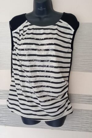 T-shirt sans manche rayures écritures argentées