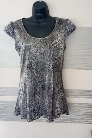 Top brillant argenté épaules bouffantes