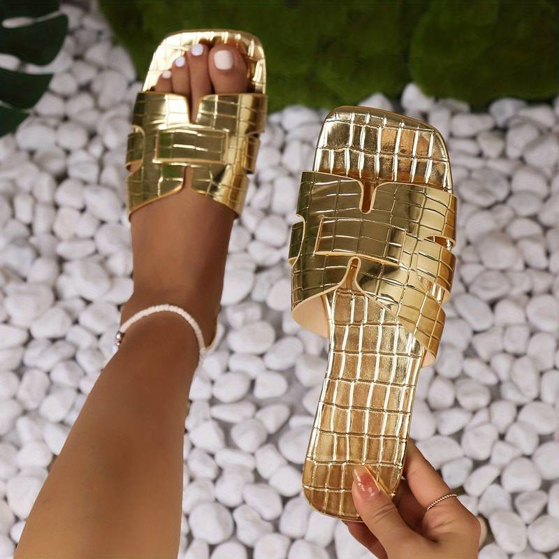 Sandales luxe dorées plates