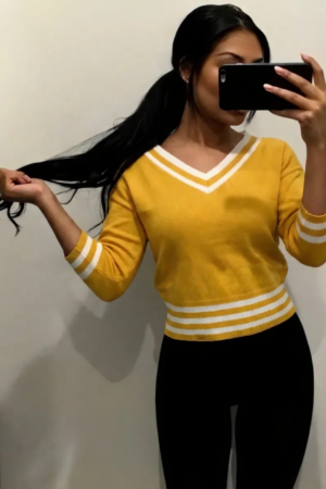 Pull casual Col V jaune