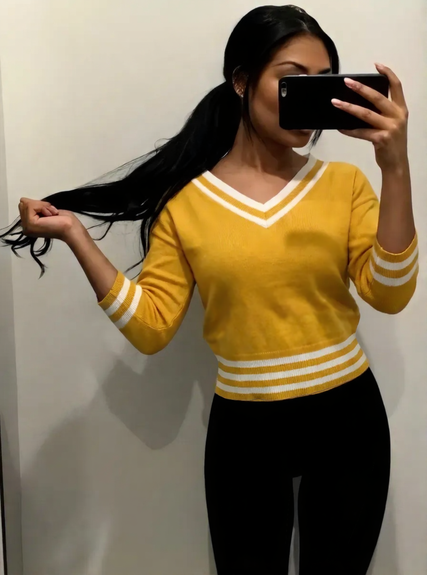 Pull casual Col V jaune