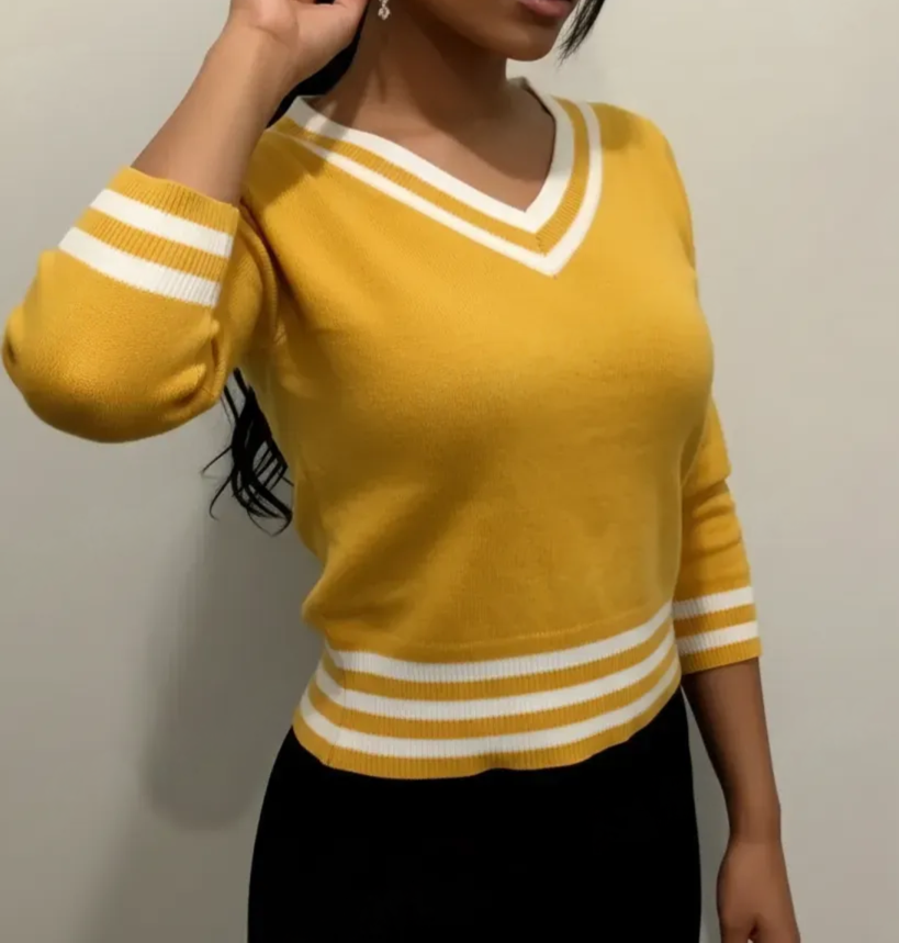 Pull casual Col V jaune – Image 3