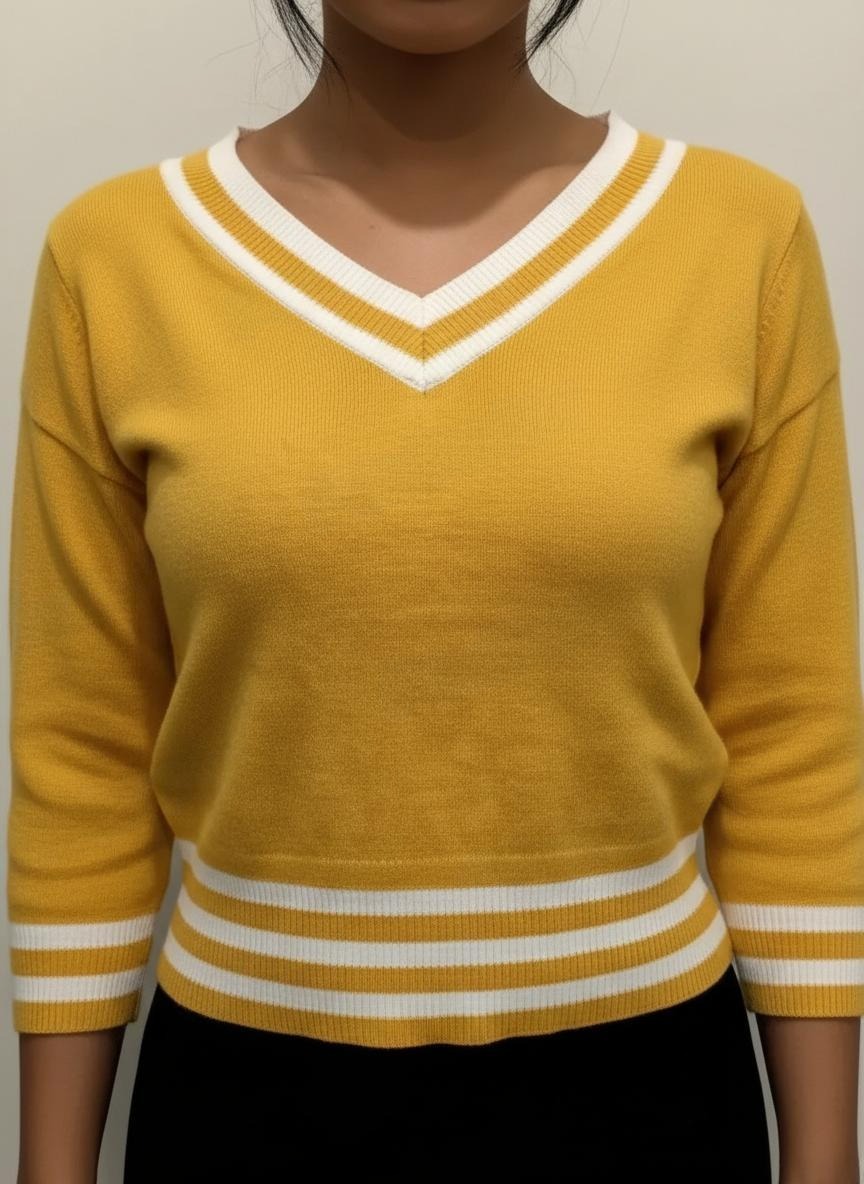 Pull casual Col V jaune – Image 4