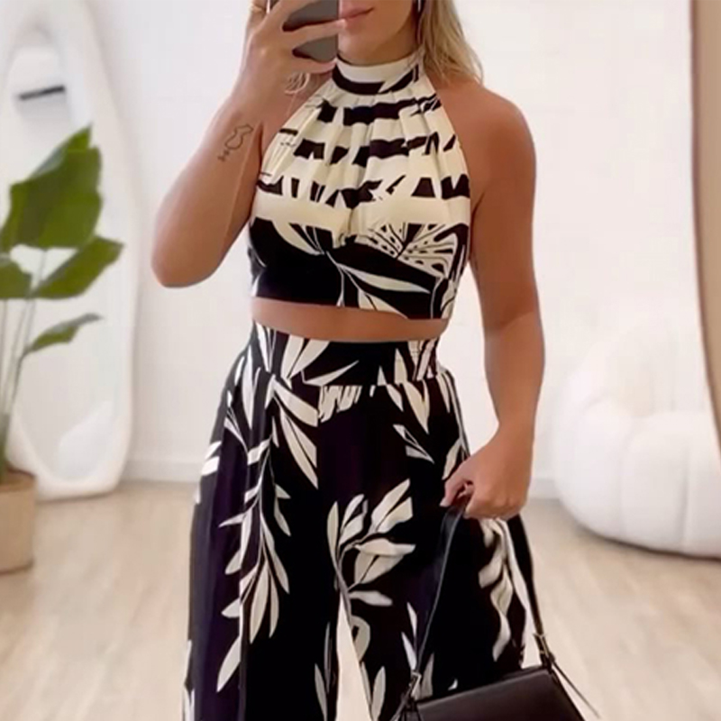 Ensemble Croptop Pantalon large feuilles – Image 2