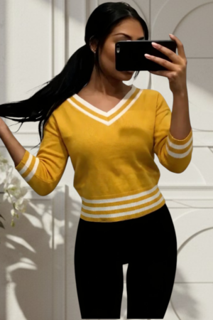 Pull casual Col V jaune