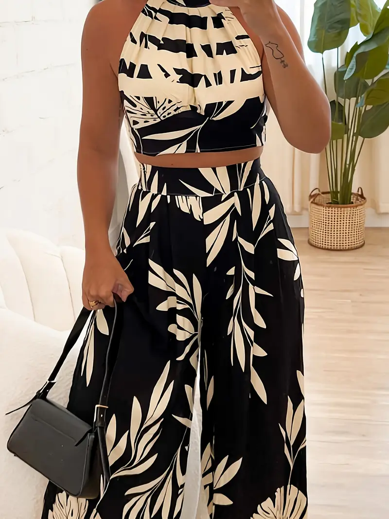Ensemble Croptop Pantalon large feuilles – Image 4