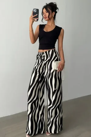 Pantlon large été imprimé zèbre