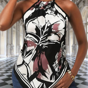 Top tendance ras du cou imprimé foulard