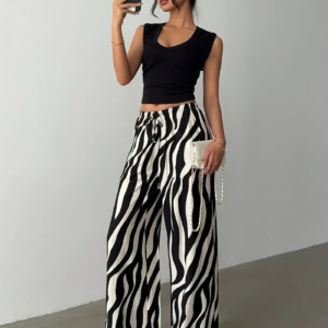 Pantalon large été imprimé zèbre