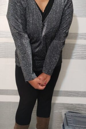 Top à paillettes grande taille élastique gris noir T50