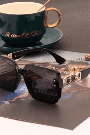 Lunettes Soleil luxe carrées oversize dorure 608